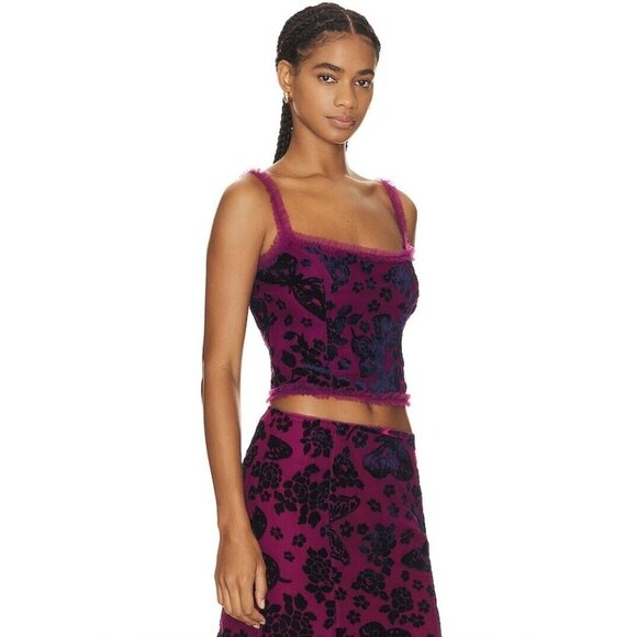 GUIZIO Velvet Burnout Top Magenta - Picture 4 of 6